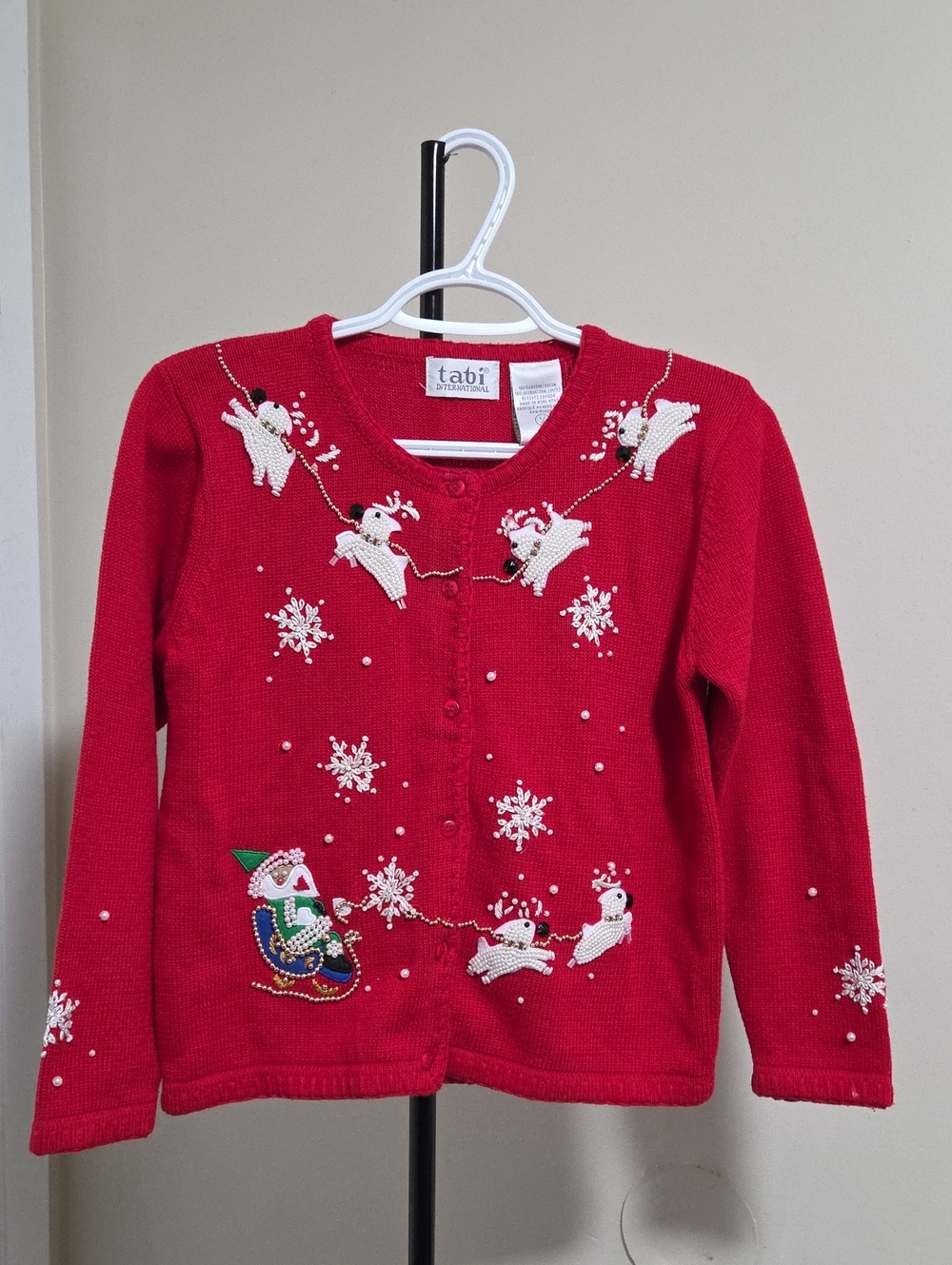 Tabi Red Embellished Holiday Cardigan Sweater